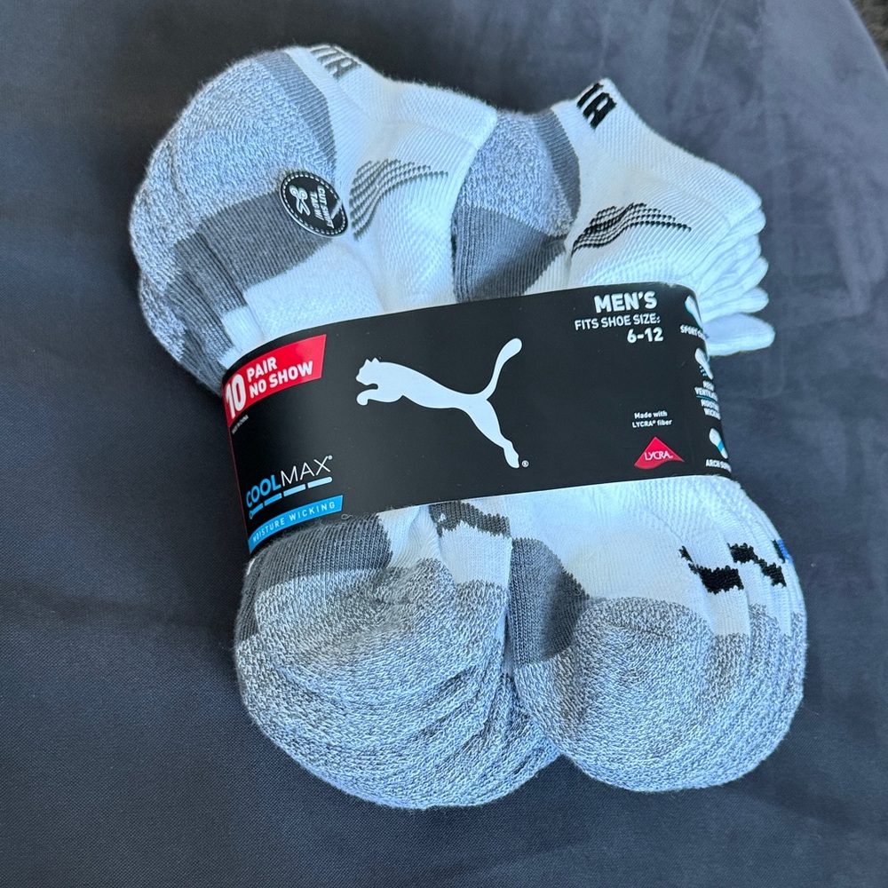 Puma Men's White and Gray Athletic Socks - 10 Pack